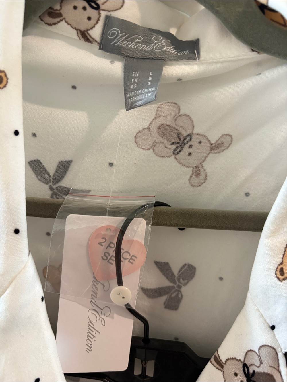Women’s White Bear-Print Short Pajama Set with Black Trim - Picture 2 of 4